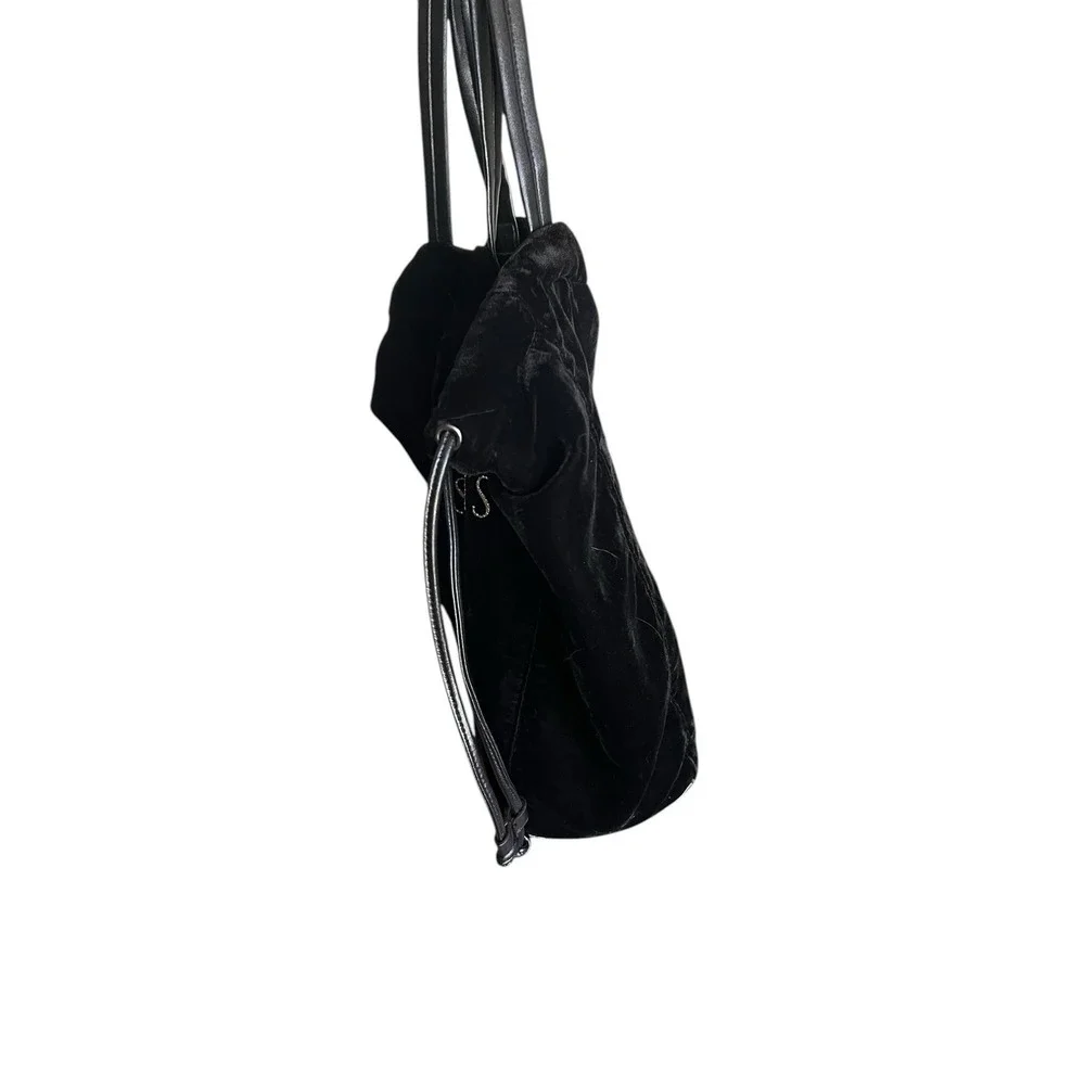 Victoria's Secret Black Velvet Drawstring Tote Bag